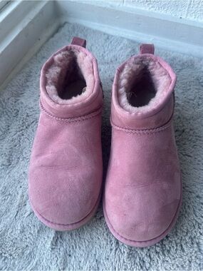 UGG Pink Suede Shearling-Lined Ankle Booties-Classic Ultra Mini